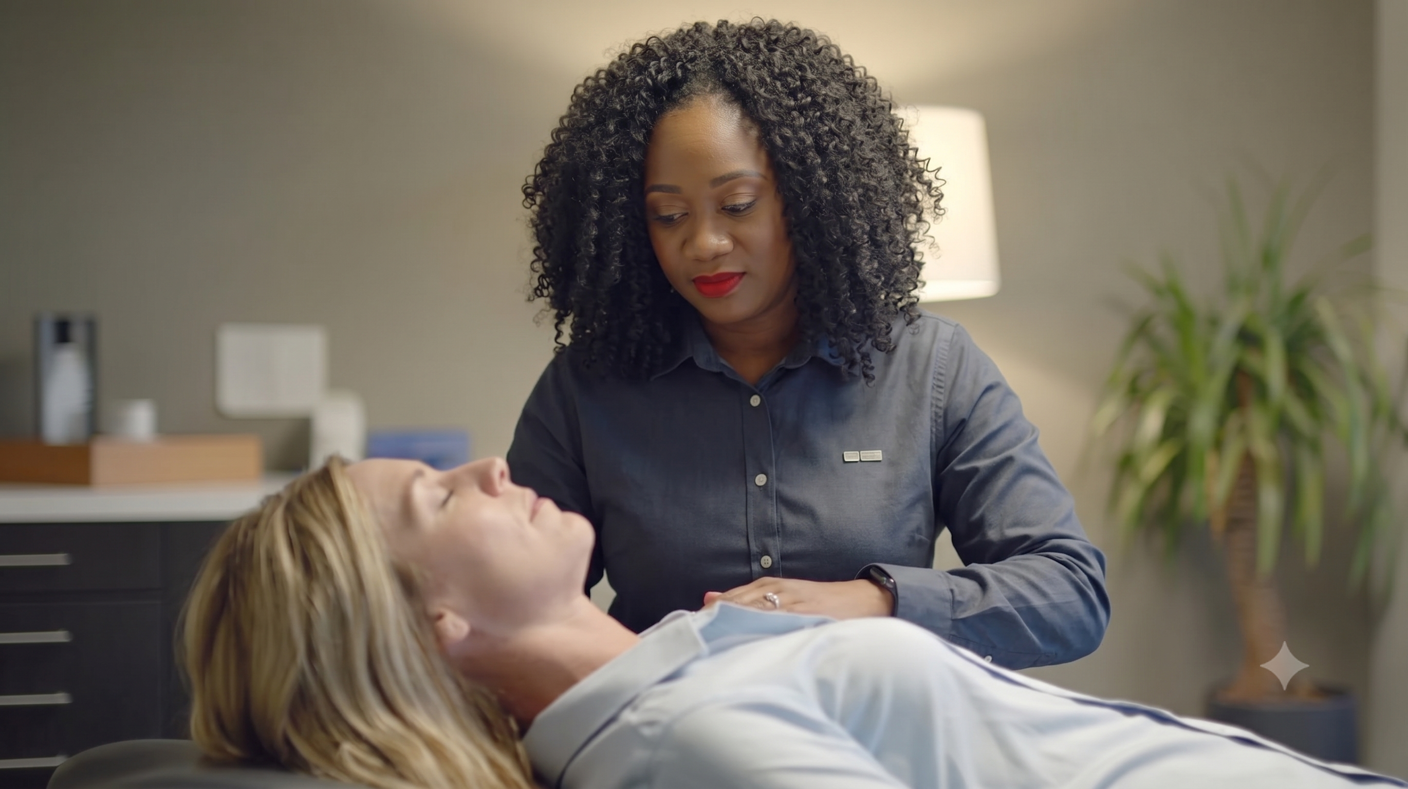 Dr. Betty Bampoe providing chiropractic care to a patient at Precision Care Chiropractic in Oklahoma City